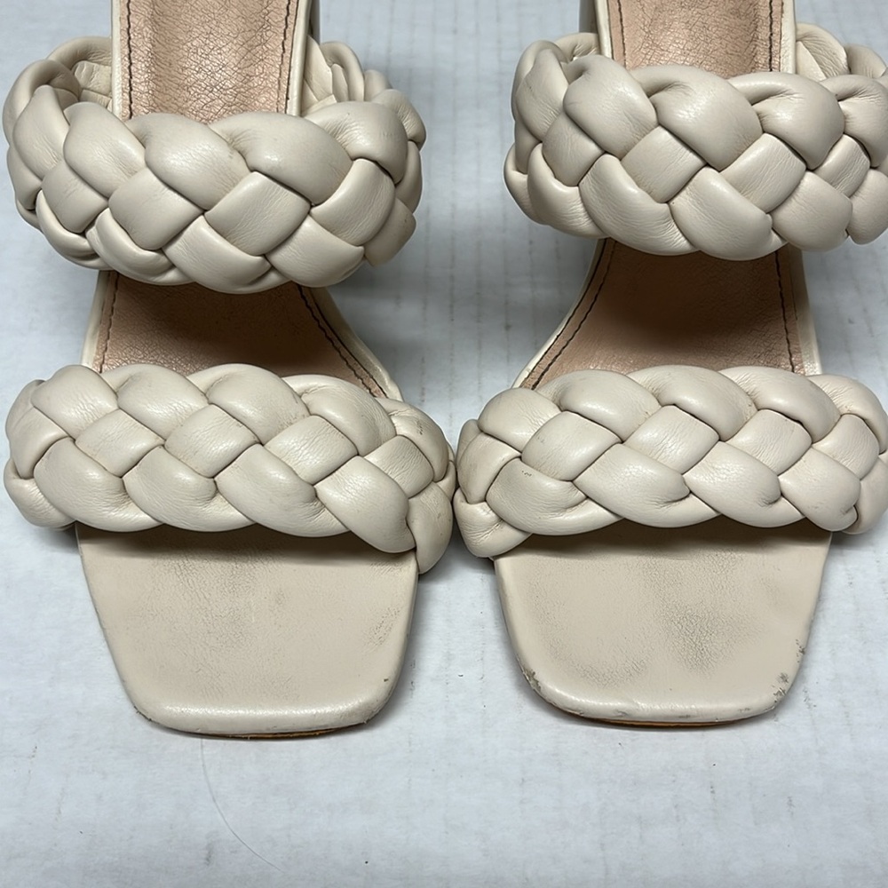 Braided Double Strap Block Heel Sandals – Cream Faux Leather Square Toe Size 7.5 - Picture 12 of 12